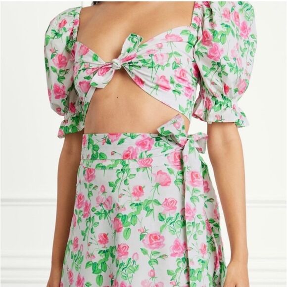 Hill House Floral Crop Top - Pink and Green - Picture 2 of 12